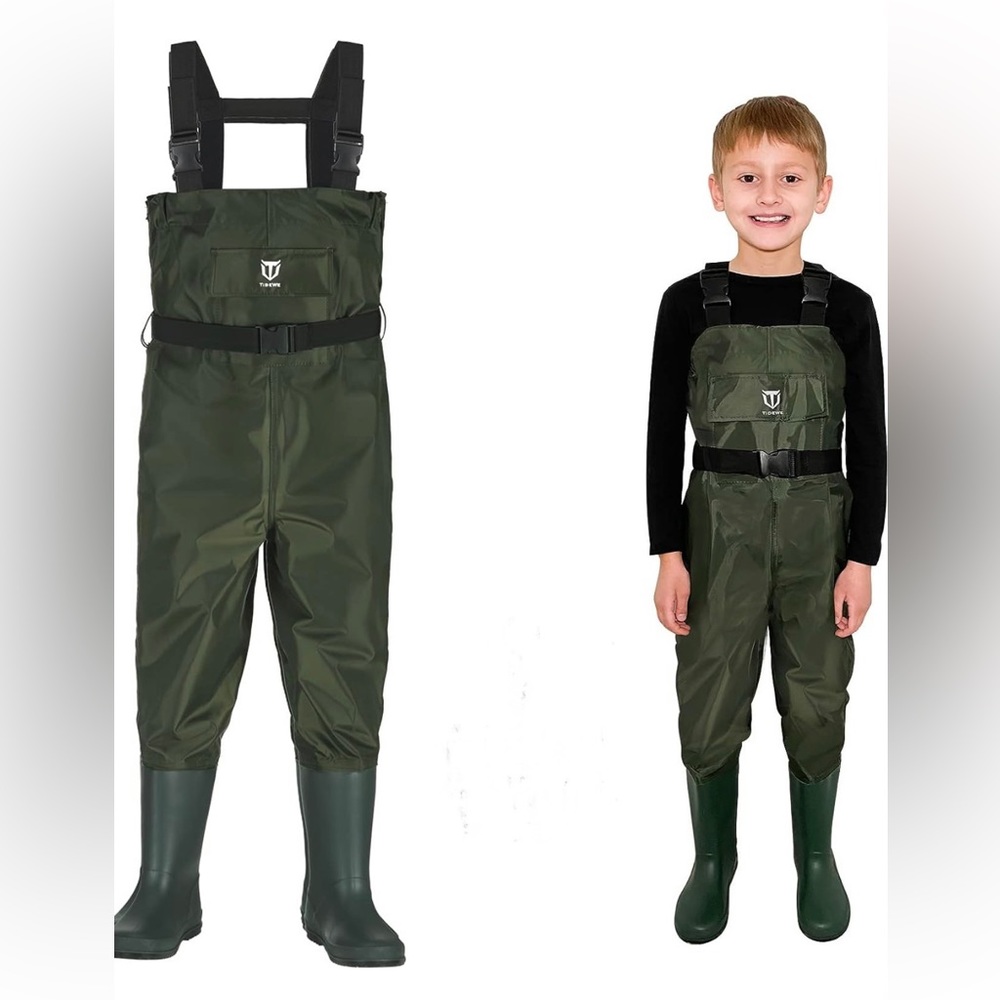 Youth Olive Green Waterproof Chest Waders Overalls